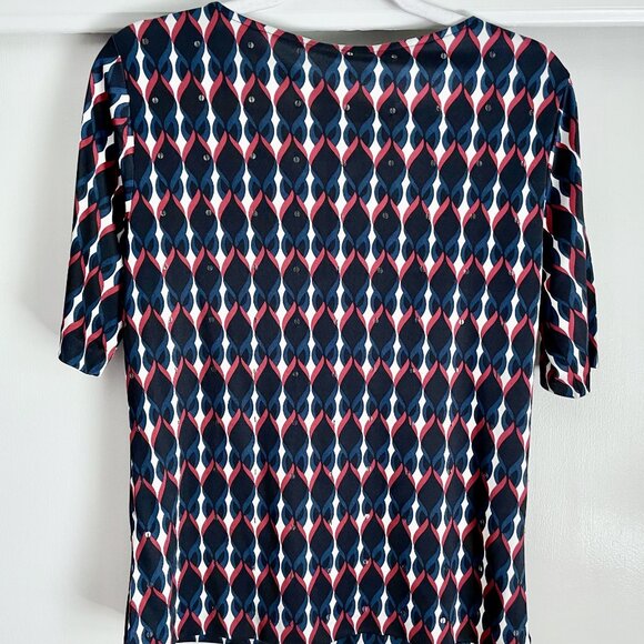 Anne Klein New York Silk Print Short Sleeve Stretch Top Size M Red Blue Sequins - Picture 5 of 15